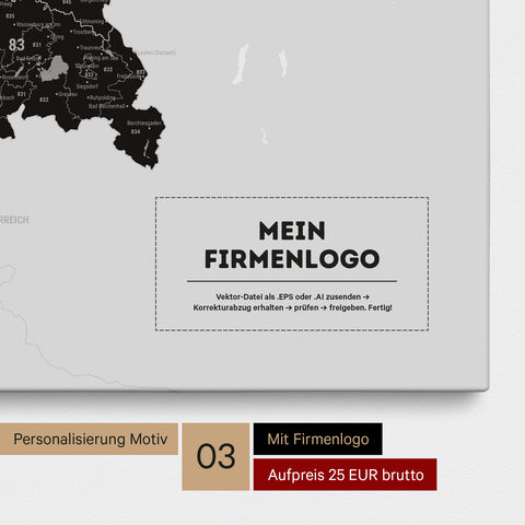Deutschland-Karte mit Postleitzahlen als Pinn-Leinwand in Light Black mit Eindruck des Firmenlogos