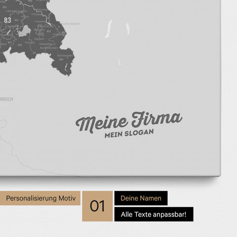 Deutschland-Karte mit Postleitzahlen als Pinnwand Leinwand in Light Gray mit Personalisierung und Eindruck von Namen