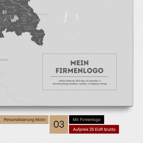 Deutschland-Karte mit Postleitzahlen als Pinn-Leinwand in Light Gray mit Eindruck des Firmenlogos