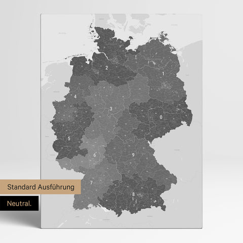 Neutrale schlichte Standard-Ausführung einer Deutschland-Karte mit Postleitzahlen als Pinn-Leinwand in Light Gray