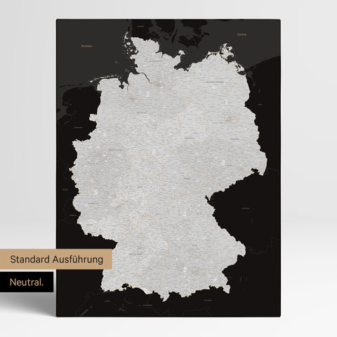 Neutrale schlichte Standard-Ausführung einer Deutschland-Karte mit Postleitzahlen als Pinn-Leinwand in Schwarz-Weiss