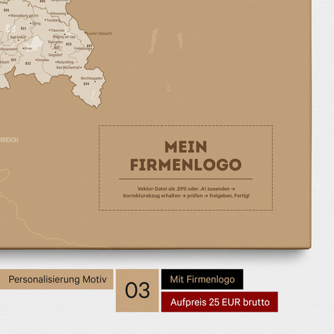 Deutschland-Karte mit Postleitzahlen als Pinn-Leinwand in Treasure Gold mit Eindruck des Firmenlogos