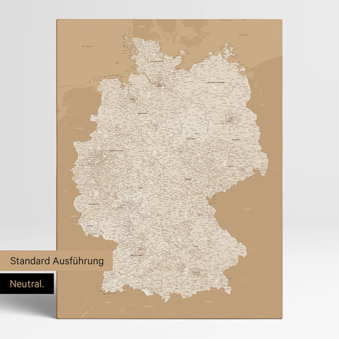 Neutrale schlichte Standard-Ausführung einer Deutschland-Karte mit Postleitzahlen als Pinn-Leinwand in Treasure Gold