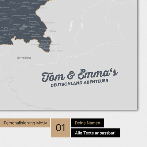 Deutschland-Karte als Poster in Denim Blue mit Personalisierung und Eindruck mit deinem Namen