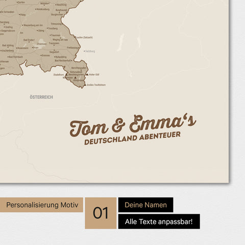 Deutschland-Karte als Poster in Desert Sand mit Personalisierung und Eindruck mit deinem Namen