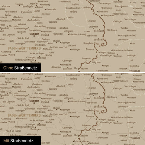 Deutschland-Karte Poster in Desert Sand wahlweise mit oder ohne Straßennetz