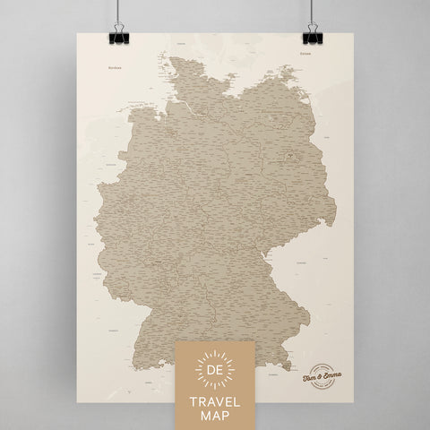Deutschland-Karte als Poster in Desert Sand zum Pinnen und Markieren von Reisezielen kaufen