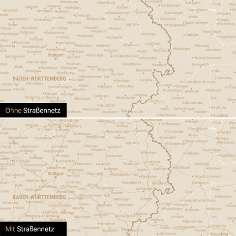 Deutschland-Karte Poster in Hale Navy wahlweise mit oder ohne Straßennetz