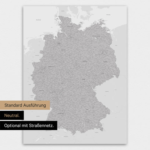 Neutrale und schlichte Standard-Ausführung einer Deutschland-Karte als Poster in Hellgrau