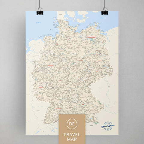 Deutschland-Karte als Poster in Multicolor Classic zum Pinnen und Markieren von Reisezielen kaufen