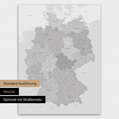 Germany Map TRAVEL® Premium Poster – Multicolor Gray