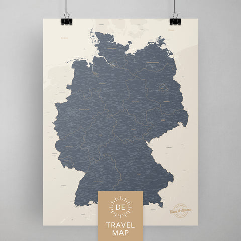 Deutschland-Karte als Poster in Navy Light zum Pinnen und Markieren von Reisezielen kaufen
