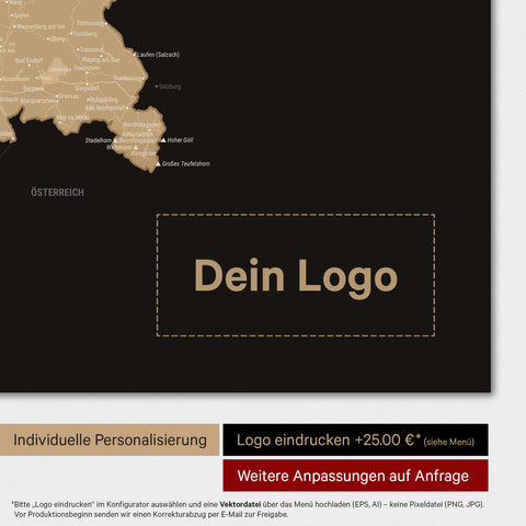 Deutschland-Karte als Poster in Sonar Black mit Eindruck eines Firmenlogos