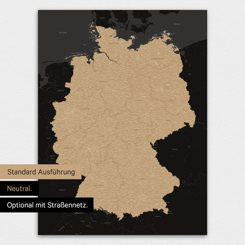 Neutrale und schlichte Standard-Ausführung einer Deutschland-Karte als Poster in Sonar Black