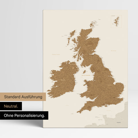 Neutral version of an England & Great Britain map in bronze without personalization