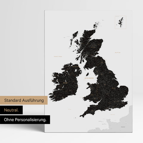 Neutral version of an England & Great Britain map in Light Black without personalization