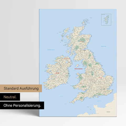 Neutral Version of an England & Great Britain Map in Multicolor Classic, without personalization