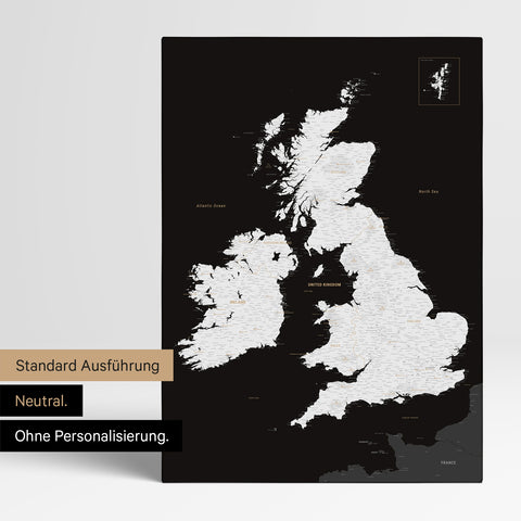 Neutral version of an England & Great Britain map in black and white without personalization