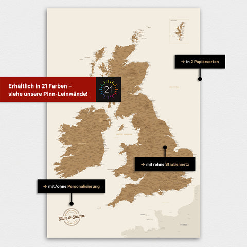Various configuration options for a custom England map poster