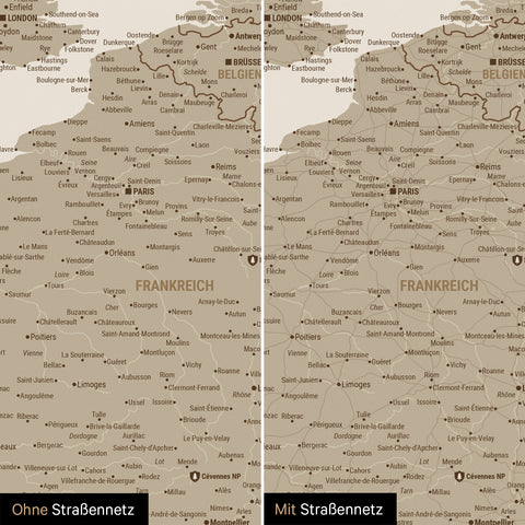 Europa-Karte TRAVEL® Pinn-Leinwand – Desert Sand (Beige)