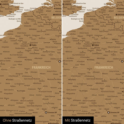 Europa-Karte TRAVEL® Pinn-Leinwand – Bronze