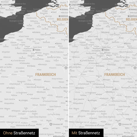 Europa-Karte TRAVEL® Pinn-Leinwand – Dark Gray (Dunkelgrau)