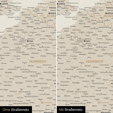 Europa-Karte TRAVEL® Pinn-Leinwand – Gold