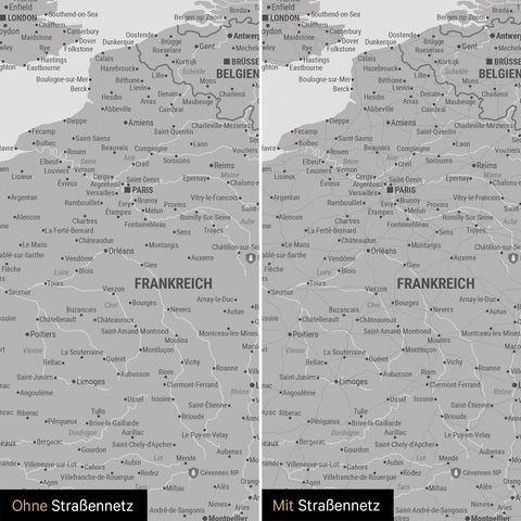 Europa-Karte TRAVEL® Pinn-Leinwand – Coolgray (Hellgrau)
