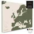 Europakarte in Olive Green als Leinwand zum Pinnen von Reisen und Orten