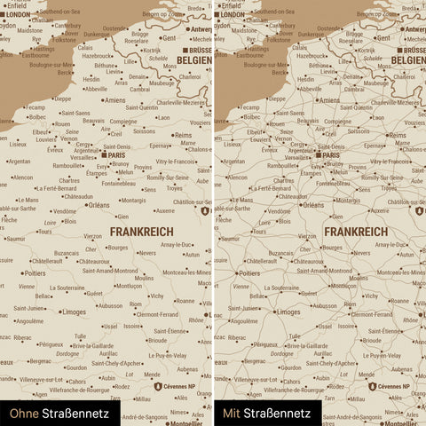 Europa-Karte TRAVEL® Pinn-Leinwand – Treasure Gold