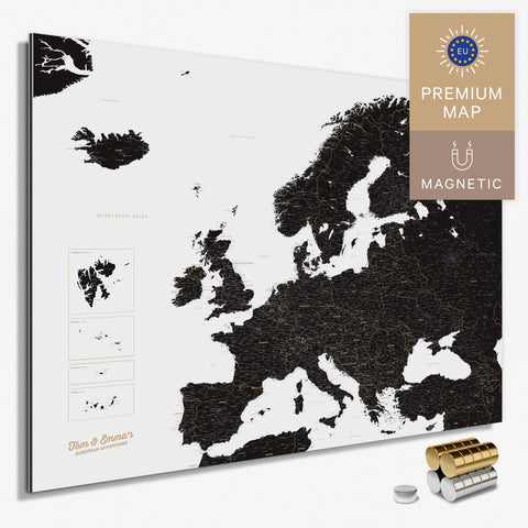 Magnetische Europakarte in der Farbe Light Black (Weiß-Schwarz) in einem modernen, minimalistischem Design als Magnetboard zum Pinnen und Markieren von Reisezielen kaufen