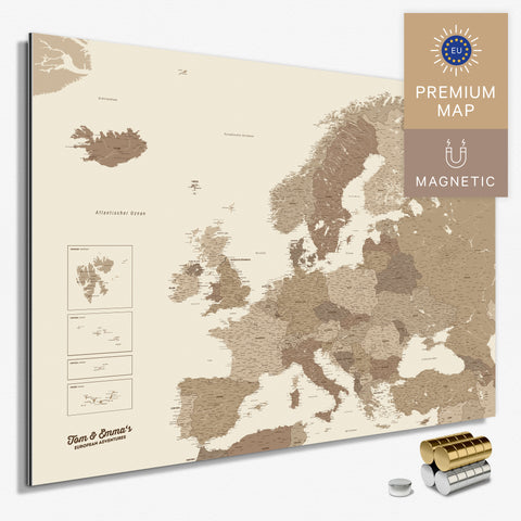 Magnetische Europakarte in der Farbe Multicolor Braun in einem modernen, minimalistischem Design als Magnetboard zum Pinnen und Markieren von Reisezielen kaufen