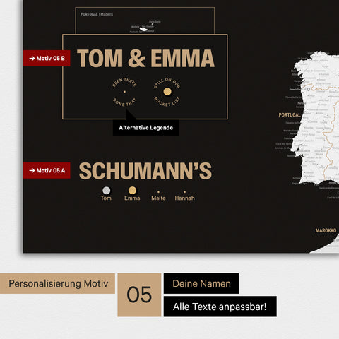Magnetische Europa-Karte in einem modernen Design in Schwarz-Weiss als Magnetboard mit Personalisierung als Logo mit einer Weltkugel