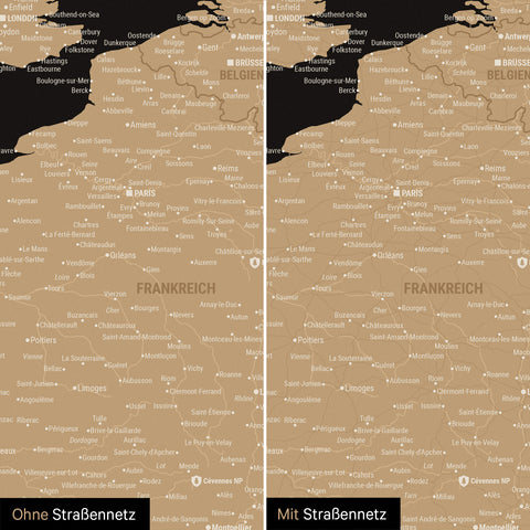 Europe Map TRAVEL® Magnetic Board – Sonar Black (Black-Gold)