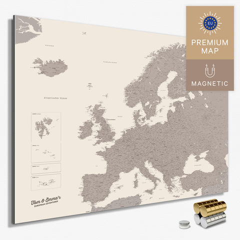 Europe Map TRAVEL® Magnetic Board – Warmgray (Brown-Gray)