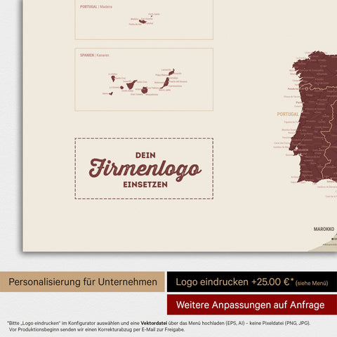 Europa-Karte TRAVEL® Magnet-Poster – Bordeaux Red