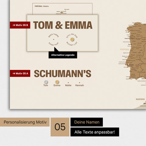 Magnetische Europa-Karte in einem modernen Design in Bronze als Magnet-Poster mit Personalisierung als Logo mit einer Weltkugel