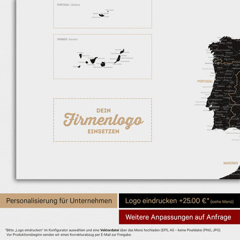 Europa-Karte TRAVEL® Magnet-Poster – Light Black