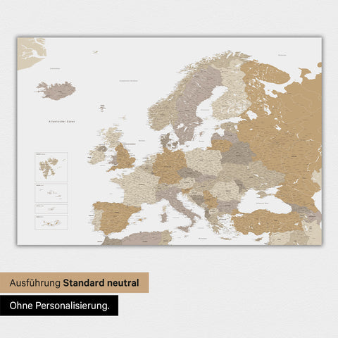 Neutrale und schlichte Ausführung einer Europakarte als Magnet-Poster in Multicolor Beige