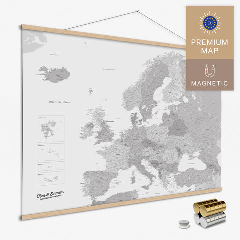 Magnetische Europakarte Magnet-Poster in der Farbe Multicolor Gray in modernem, minimalistischen Design zum Pinnen und Markieren von Reisezielen kaufen