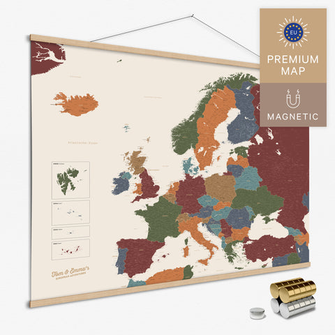 Magnetische Europakarte Magnet-Poster in der Farbe Multicolor Vivid in modernem, minimalistischen Design zum Pinnen und Markieren von Reisezielen kaufen