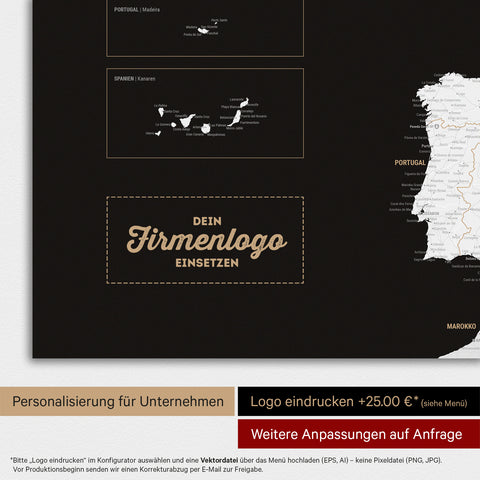 Europa-Karte TRAVEL® Magnet-Poster – Dark Black (Schwarz-Weiß)