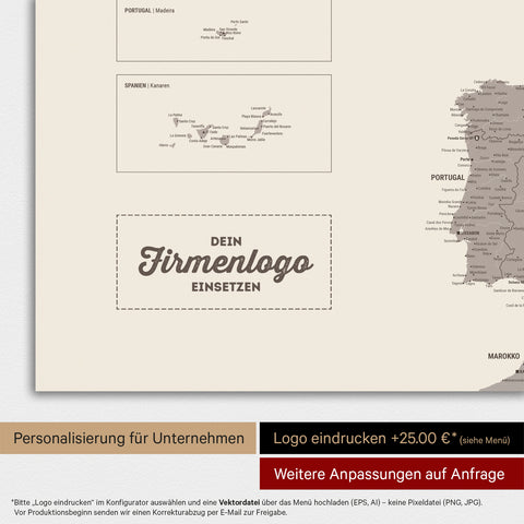 Europa-Karte TRAVEL® Magnet-Poster – Warmgray (Braun-Grau)