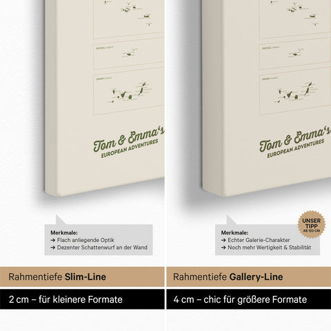 Europa-Karte TRAVEL® Pinn-Leinwand – Olive Green