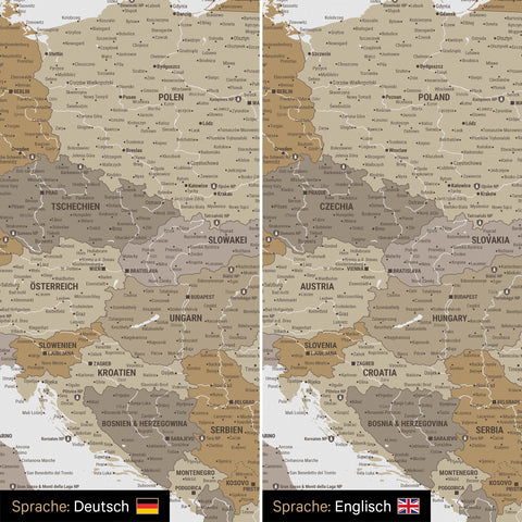 Europa-Karte TRAVEL® Pinn-Leinwand – Multicolor Beige