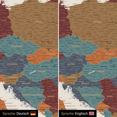 Europa-Karte TRAVEL® Pinn-Leinwand – Multicolor Vivid