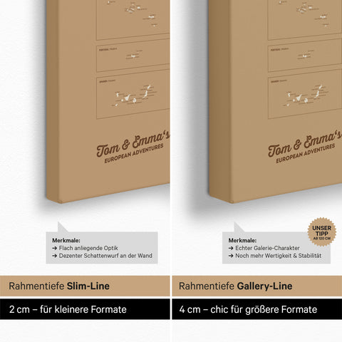 Europa-Karte TRAVEL® Pinn-Leinwand – Treasure Gold