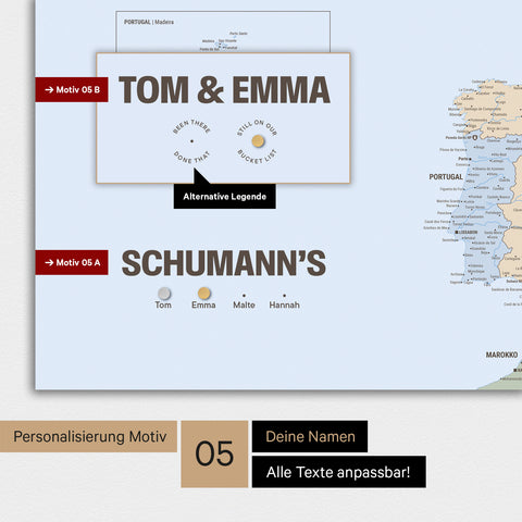 Magnetische Europa-Karte in einem modernen Design in Multicolor Atlas als Magnet-Poster mit Personalisierung als Logo mit einer Weltkugel