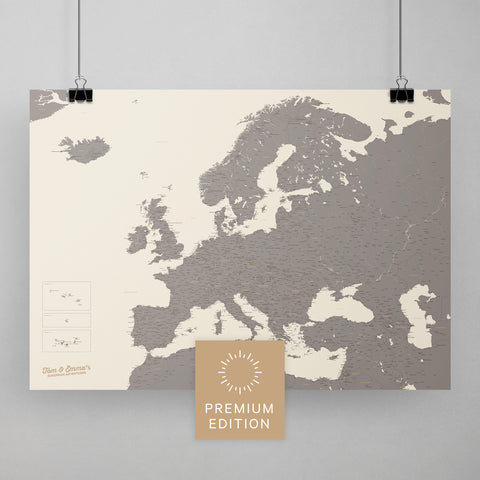 Europa Karte Travel zum Pinnen von Reisen in Warmgray als Poster kaufen