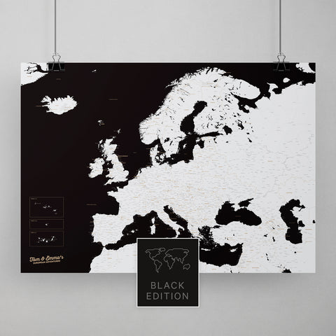 Europa Karte Travel zum Pinnen von Reisen in Schwarz-Weiß als Poster kaufen